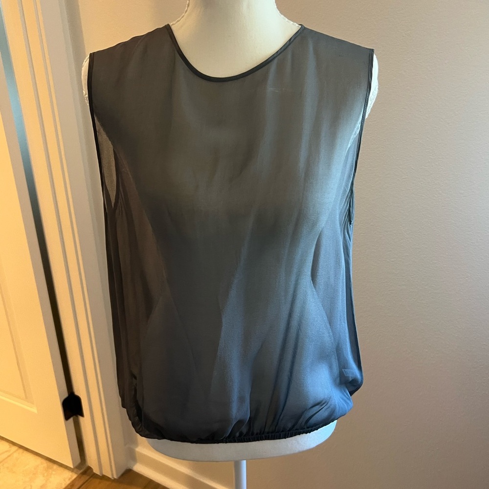 Beautiful People Black Sheer Silk Sleeveless Camisole with Elastic Hem